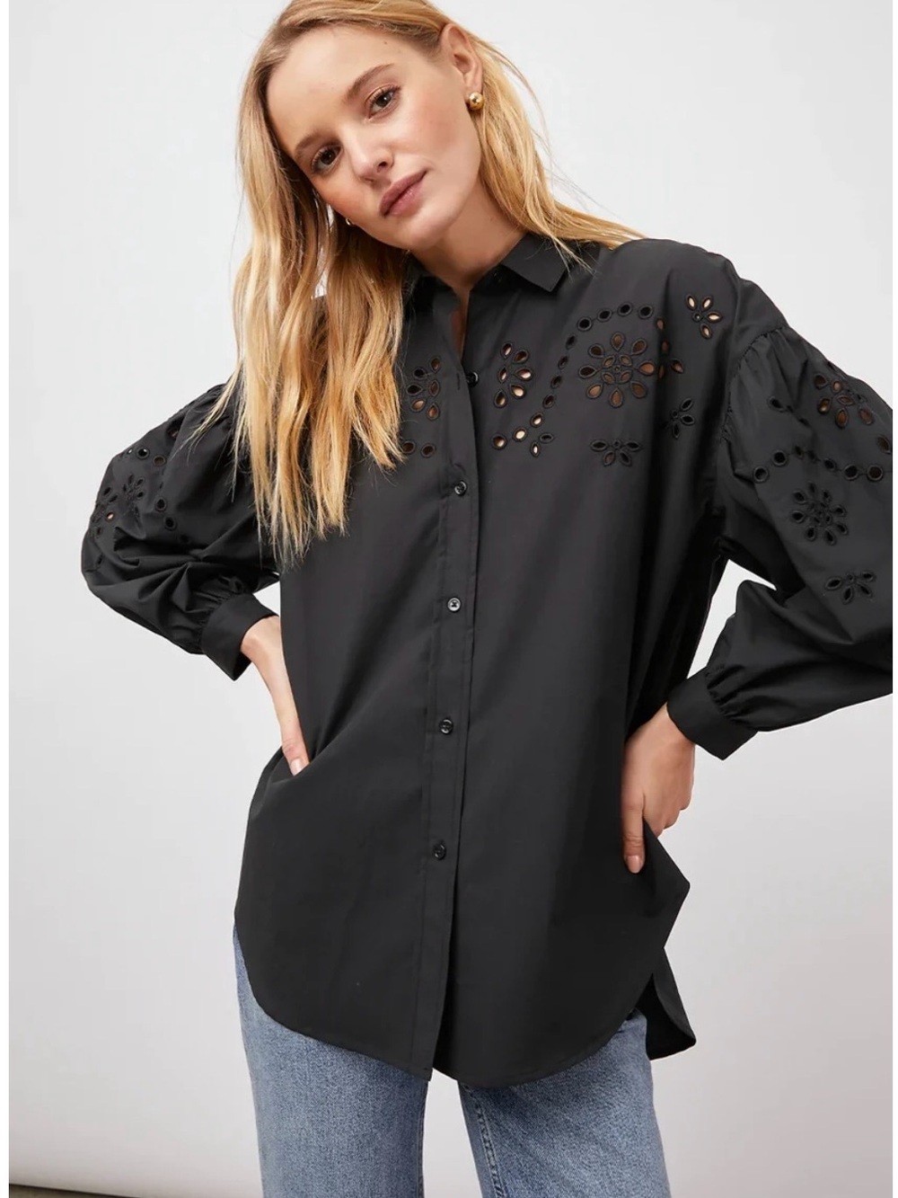 Rails Eyelet Embroidered Black Button-Up Women’s Shirt S